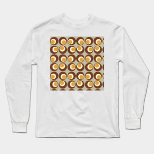 Brown and green retro repeat pattern Long Sleeve T-Shirt